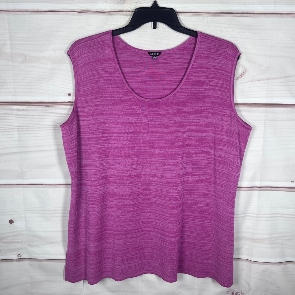 Misook Tank Top Women 3X Pink Knit Scoop Neck Sleeveless Shell Minimalist Solid